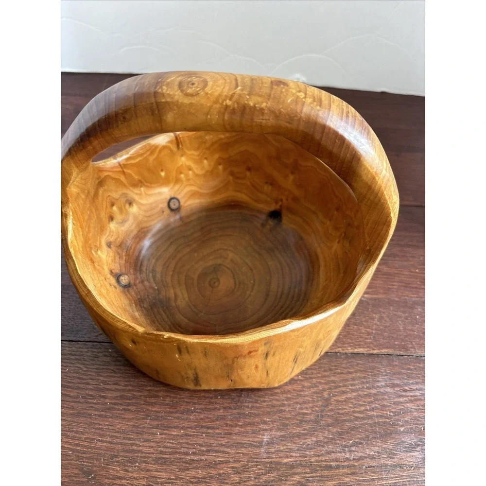 Hand Carved Burl Wood Basket Bowl‎ Knotted Centerpiece 8x8x7 Farmhouse Primitive
